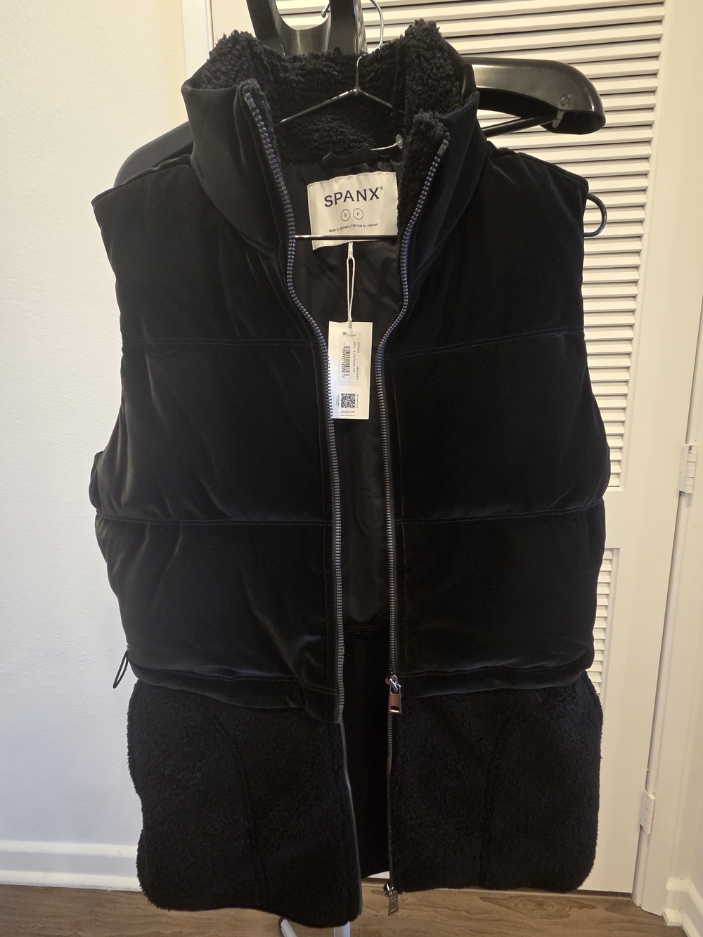 SPANX Two-in-one NWT Black Fleece Sherpa Mixed Media Full Zip Vest Size S
